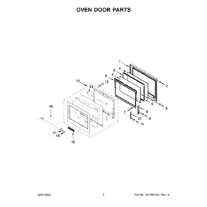 Oven Door Diagram and Parts List for KOCE500EBS22  KitchenAid Microwave Oven Combo