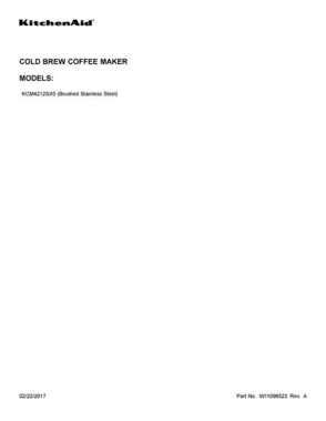 01 - Cover Sheet Diagram and Parts List for KCM4212SX0  KitchenAid Coffee Maker