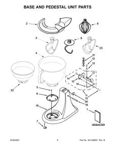Base And Pedestal Unit Parts Diagram and Parts List for 5KSM177ANK0  Whirlpool Mixer