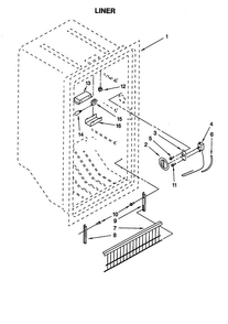 Liner Diagram and Parts List for EV150FXG02  Whirlpool Freezer