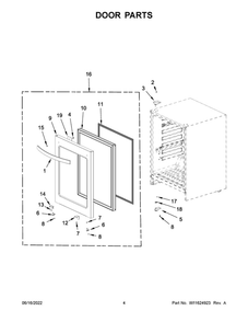 Door Parts Diagram and Parts List for WUB50X24HV02  Whirlpool Wine and Beverage Cooler