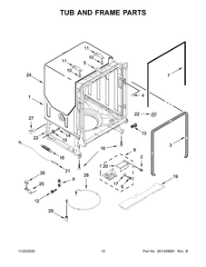Tub And Frame Parts Diagram and Parts List for KDFE104HPS1  Whirlpool Dishwasher