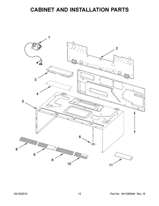 Cabinet And Installation Parts Diagram and Parts List for YKMLS311HBL1  Whirlpool Microwave
