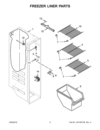 Freezer Liner Parts Diagram and Parts List for WRS315SDHZ03  Whirlpool Refrigerator