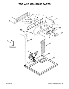 Top And Console Parts Diagram and Parts List for 7MWGD9919EM1  Whirlpool Dryer