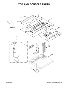 Top And Console Parts Diagram and Parts List for 11076134610  Kenmore Dryer