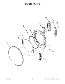 05 - Door Parts Diagram and Parts List for WGD6720RU0  Whirlpool Dryer