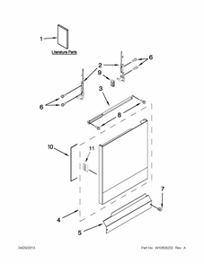 Door And Panel Parts Diagram and Parts List for 66517152K211  Kenmore Dishwasher
