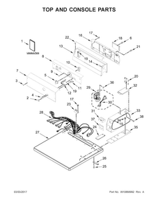 Top And Console Parts Diagram and Parts List for XCEM2765FQ0  Whirlpool Dryer