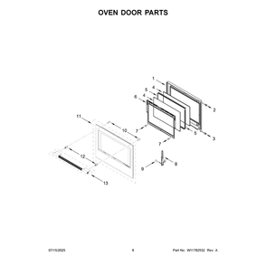 Oven Door Parts Diagram and Parts List for KOES727SPS00  KitchenAid Wall Oven