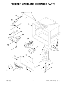 Freezer Liner And Icemaker Parts Diagram and Parts List for WRFF5333PW01  Whirlpool Refrigerator