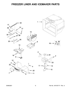 Freezer Liner And Icemaker Parts Diagram and Parts List for KRFF305EBS04  Whirlpool Refrigerator