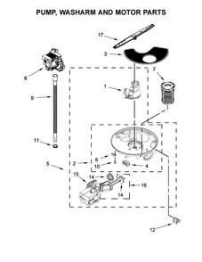 Pump, Washarm And Motor Parts Diagram and Parts List for WDF545PAFM0  Whirlpool Dishwasher