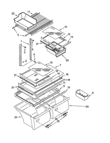 Shelves Diagram and Parts List for ET21MMXJT01  Whirlpool Refrigerator