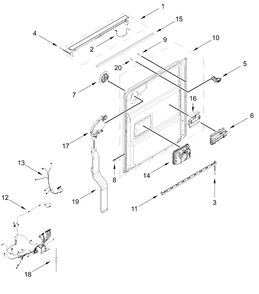 Control Panel And Inner Door Parts Diagram and Parts List for JDTS3924SM0  Whirlpool Dishwasher