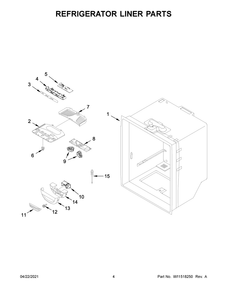 Refrigerator Liner Parts Diagram and Parts List for WRB322DMBW03  Whirlpool Refrigerator