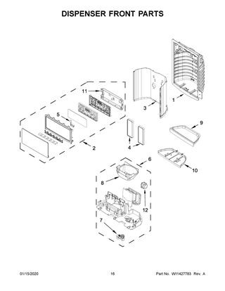 Dispenser Front Parts Diagram and Parts List for WRX735SDHZ03  Whirlpool Refrigerator