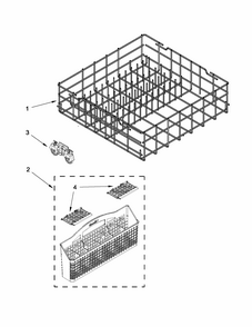 Lower Rack Parts Diagram and Parts List for 66513073K213  Kenmore Dishwasher