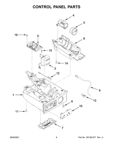 Control Panel Parts Diagram and Parts List for WUI75X15HW01  Whirlpool Ice Maker