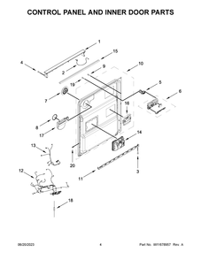 Control Panel And Inner Door Parts Diagram and Parts List for KDFE104KWH2  KitchenAid Dishwasher
