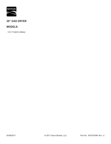 Cover Sheet Diagram and Parts List for 11077132410  Kenmore Dryer