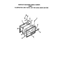 Oven Door Diagram and Parts List for F4357W1  Roper Range