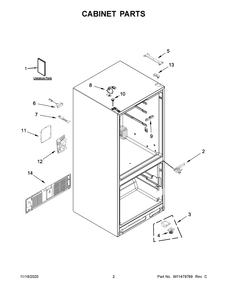 Cabinet Parts Diagram and Parts List for WRQA59CNKZ  Whirlpool Refrigerator