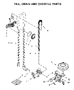 Fill, drain and overfill parts Diagram and Parts List for WDT705PAKB0  Whirlpool Dishwasher