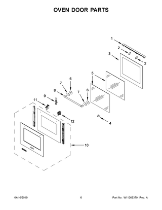 Oven Door Parts Diagram and Parts List for KEBC149BSS1  Whirlpool Wall Oven
