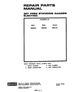 Front Cover Diagram and Parts List for 2384*3A  Roper Range