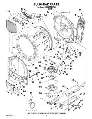 03 - BULKHEAD PARTS Diagram and Parts List for YMEDB750YW0  Whirlpool Dryer