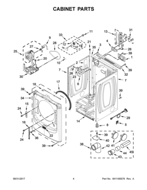03 - CABINET PARTS Diagram and Parts List for YMED5500FW1  Whirlpool Dryer