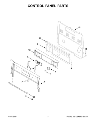 Control Panel Parts Diagram and Parts List for WFE550S0HV1  Whirlpool Range