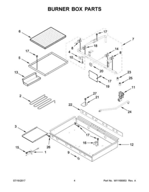 03 - Burner Box Parts Diagram and Parts List for KDRS463VBK01  KitchenAid Range