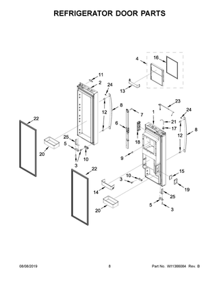 Refrigerator Door Parts Diagram and Parts List for WRF954CIHV01  Whirlpool Refrigerator
