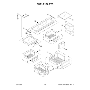 Shelf Parts Diagram and Parts List for KBBR336SPS00  KitchenAid Refrigerator