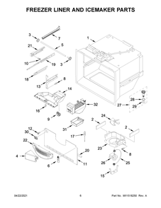 Freezer Liner And Icemaker Parts Diagram and Parts List for WRB322DMBW03  Whirlpool Refrigerator
