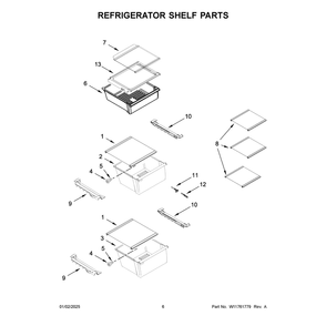 Refrigerator Shelf Parts Diagram and Parts List for WRS325SDHB11  Whirlpool Refrigerator
