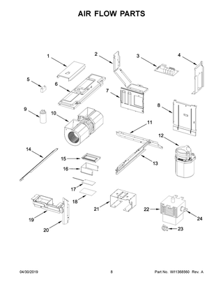 Air Flow Parts Diagram and Parts List for YWML75011HN7  Whirlpool Microwave