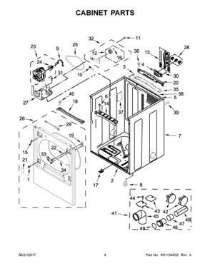 03 - CABINET PARTS Diagram and Parts List for WED8500DR4  Whirlpool Washer