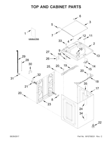 Top And Cabinet Parts Diagram and Parts List for 11028133410  Kenmore Washer