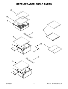 Refrigerator Shelf Parts Diagram and Parts List for WRS555SIHZ08  Whirlpool Refrigerator