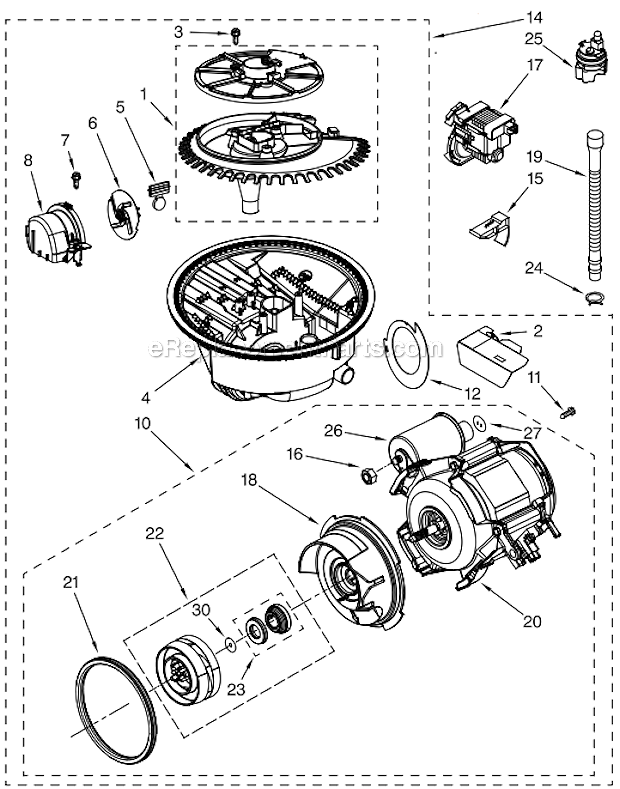 Pump_and_motor_parts Diagram and Parts List for KUDS03FTSS0 Stainless KitchenAid Miscellaneous