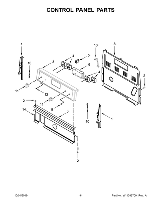 Control Panel Parts Diagram and Parts List for WFC310S0EW4  Whirlpool Range