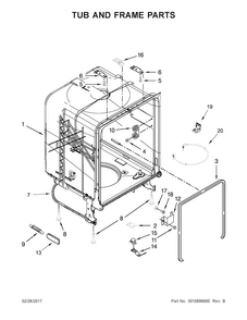 Tub And Frame Parts Diagram and Parts List for WDF110PABT5  Whirlpool Dishwasher