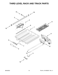 Third Level Rack And Track Parts Diagram and Parts List for KDTM604KBS2  KitchenAid Dishwasher