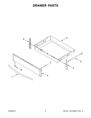 Drawer Parts Diagram and Parts List for YWEE745H0FS2  Whirlpool Range