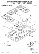 COOKTOP, BURNER AND GRATE PARTS Diagram and Parts List for KGCS127GBL2  KitchenAid Cooktop