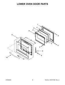 Lower Oven Door Parts Diagram and Parts List for WOED7027PZ00  Whirlpool Wall Oven
