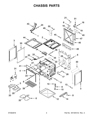 Chassis Parts Diagram and Parts List for WEC310S0FB4  Whirlpool Range